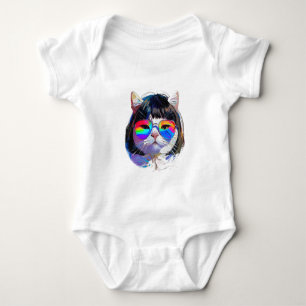 Cat in a Wig + Sunglasses (Painting #7) Baby Bodysuit