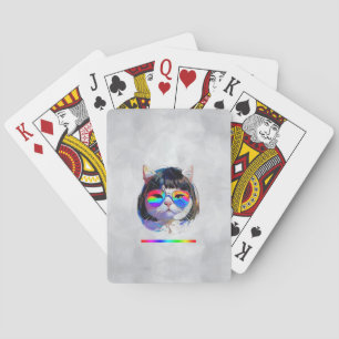 Cat in a Wig + Sunglasses (Painting #7 + RGB) Playing Cards