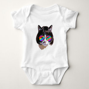 Cat in a Wig + Sunglasses (Painting #8) Baby Bodysuit