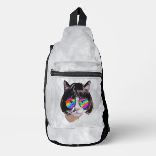 Cat in a Wig + Sunglasses (Painting #8) Sling Bag