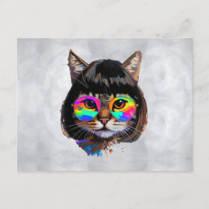 Cat in a Wig + Sunglasses (Painting #9) Postcard