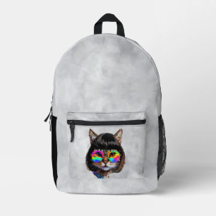 Cat in a Wig + Sunglasses (Painting #9) Printed Backpack