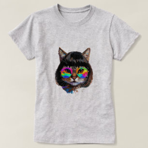 Cat in a Wig + Sunglasses (Painting #9) T-Shirt