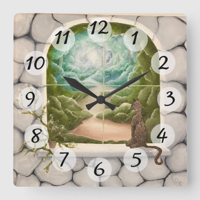 Cat in a Window Square Wall Clock (Front)