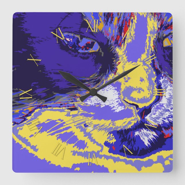Cat in abstract colours square wall clock (Front)