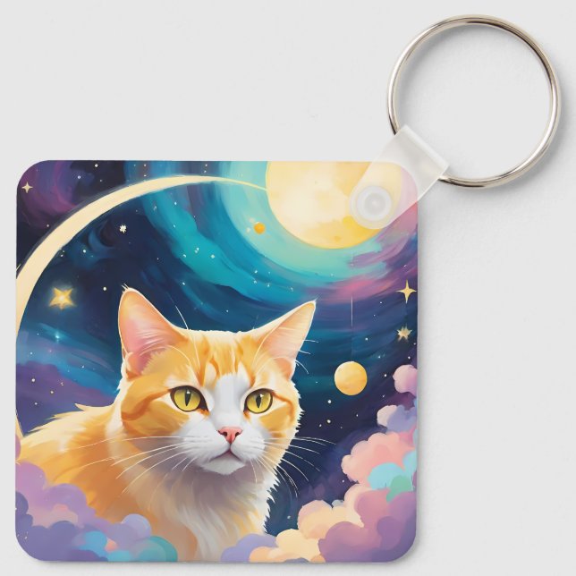 Cat in abstract landscape key ring (Back)