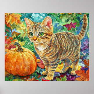 Cat in Autumn garden Poster