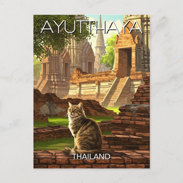 Cat in Ayutthaya Thailand Travel Postcard (Front)