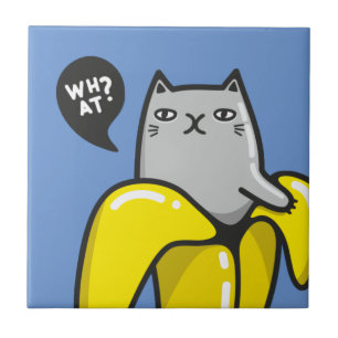 Cat in banana ceramic tile