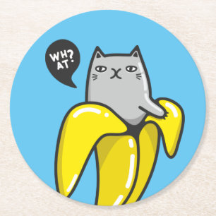 Cat in banana round paper coaster
