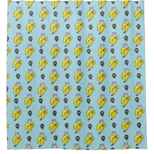 Cat in banana shower curtain