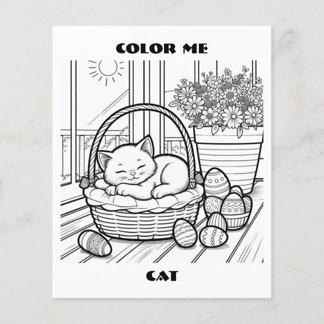 Cat In Basket Colour Me Colouring Pages Custom (Front)