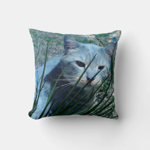 Cat in Blue Throw Pillow