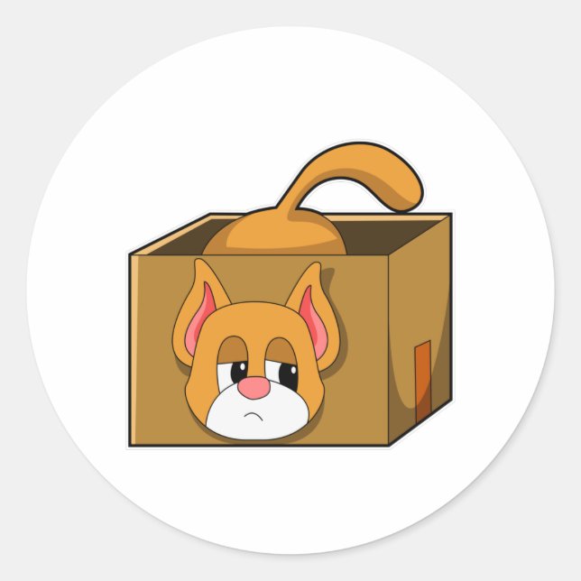 Cat in Box Classic Round Sticker (Front)