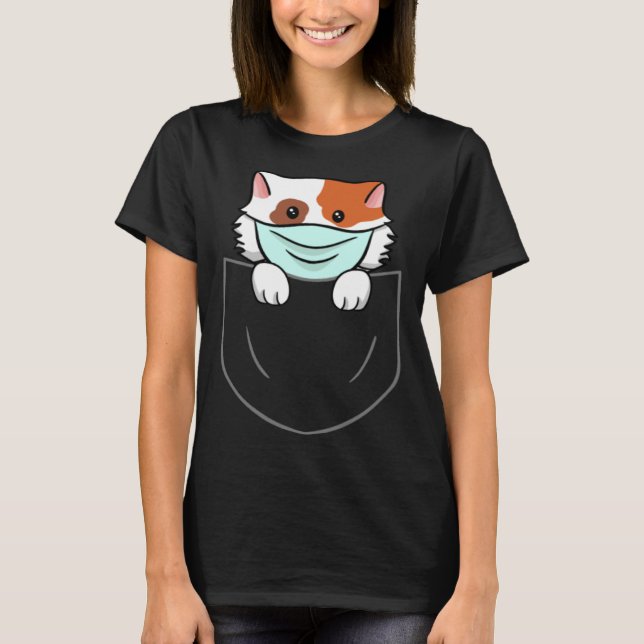 Cat In Chest Pocket Breast Pocket Animal Face Mask T-Shirt (Front)