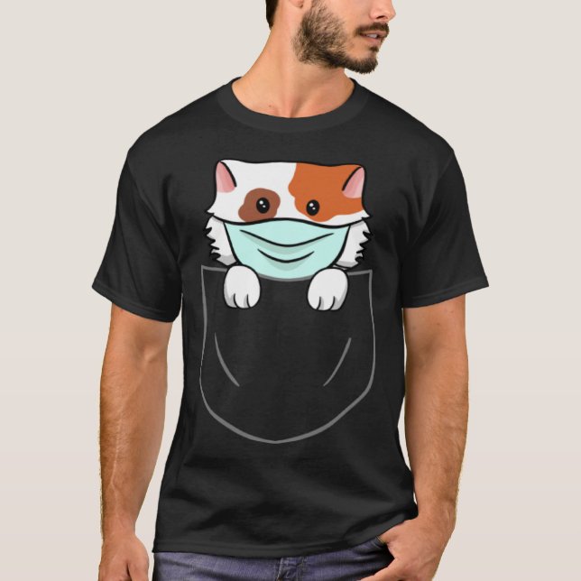 Cat In Chest Pocket Breast Pocket Animal Face Mask T-Shirt (Front)