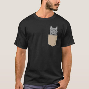 Cat In Chest Pocket Print Kitten Cat T-Shirt
