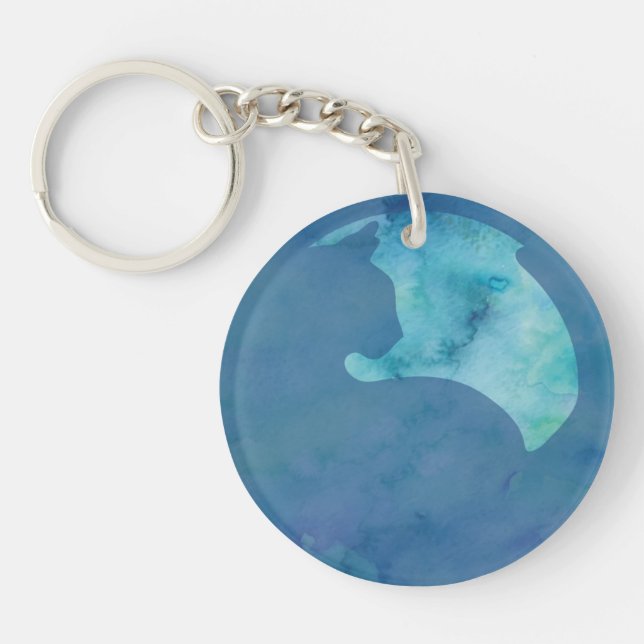 Cat in Circle - Blue Key Ring (Front)