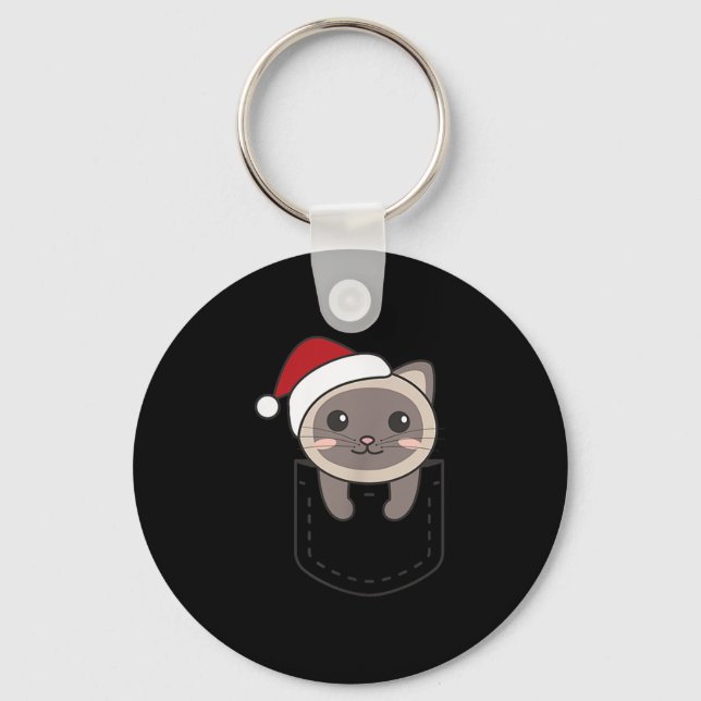 Cat In Cket Christmas In Breast Cket Cute Cat Men  Key Ring (Front)