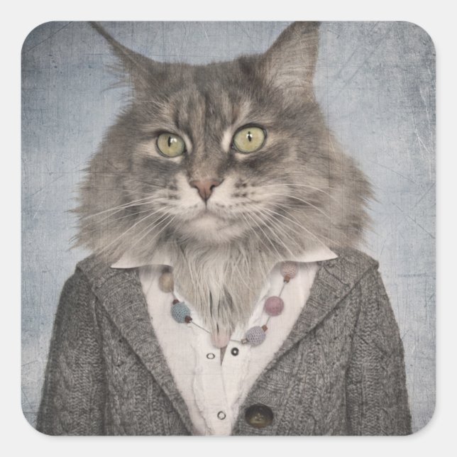 Cat In Clothes Square Sticker (Front)