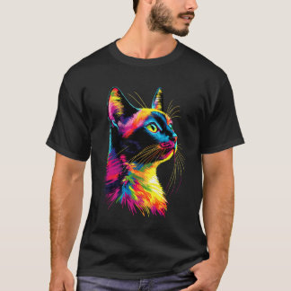 Cat in Colourful Rainbow Colours Popart Meow Love  T-Shirt