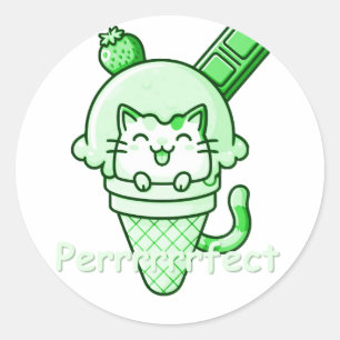 Cat in Cone Perfect Green  Classic Round Sticker