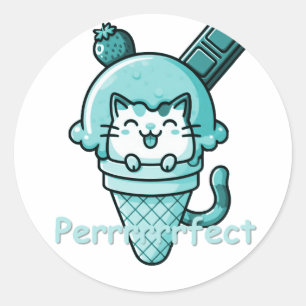 Cat in Cone Perfect Teal Classic Round Sticker