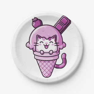 Cat in Cone Pink Paper Plate