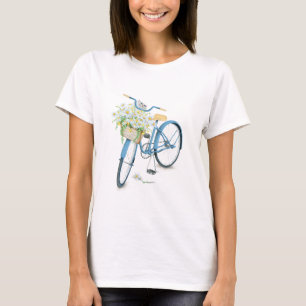 cat in daisy bouquet on bike T-Shirt