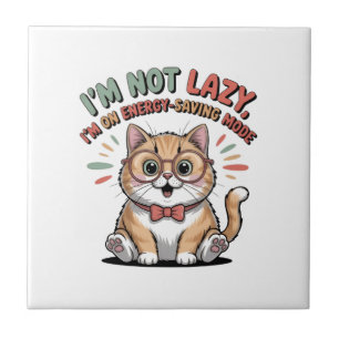 Cat in Energy Saving Mode Ceramic Tile