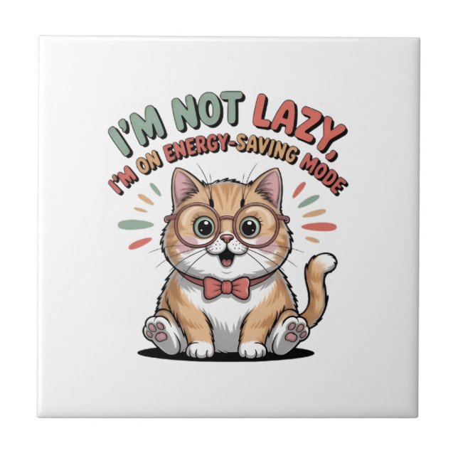 Cat in Energy Saving Mode Ceramic Tile (Front)