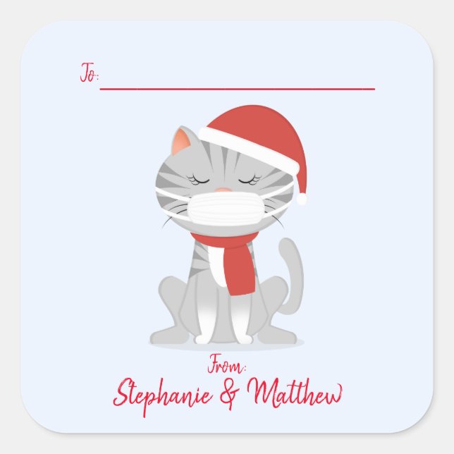 Cat in Face Masks Christmas Square Sticker (Front)