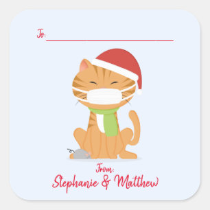 Cat in Face Masks Christmas Square Sticker