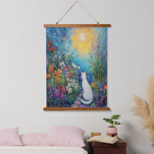 Cat in Floral Garden - Impressionist Art Hanging Tapestry