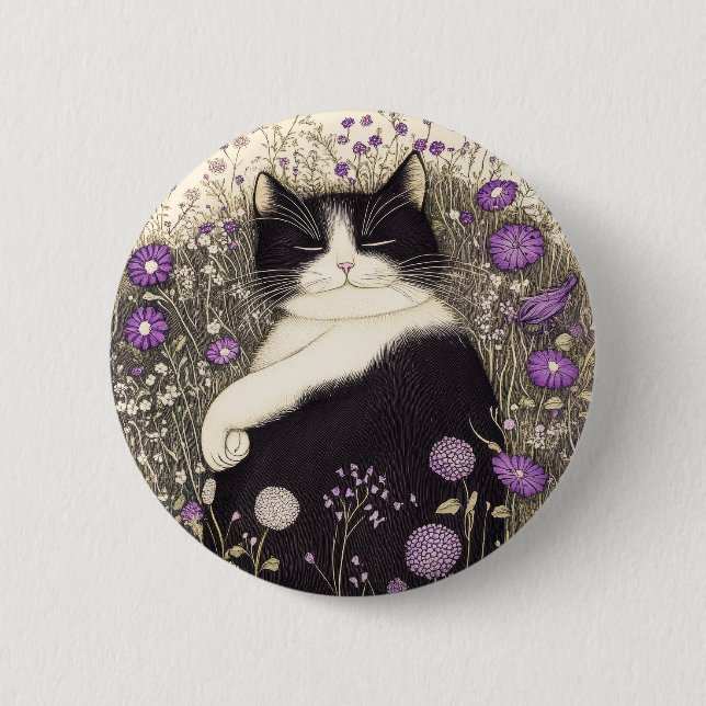 Cat in Flowers 6 Cm Round Badge (Front)