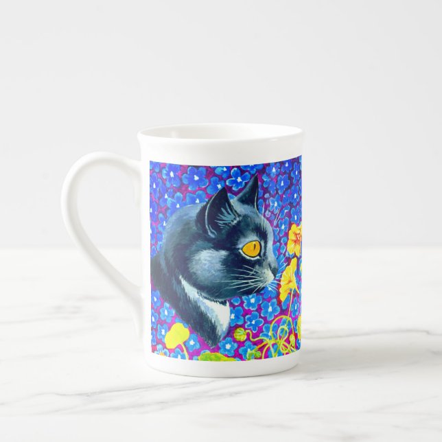 Cat in Flowers Bone China Mug (Left)