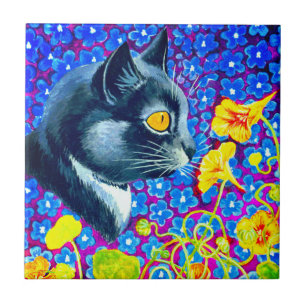 Cat in Flowers Ceramic Tile
