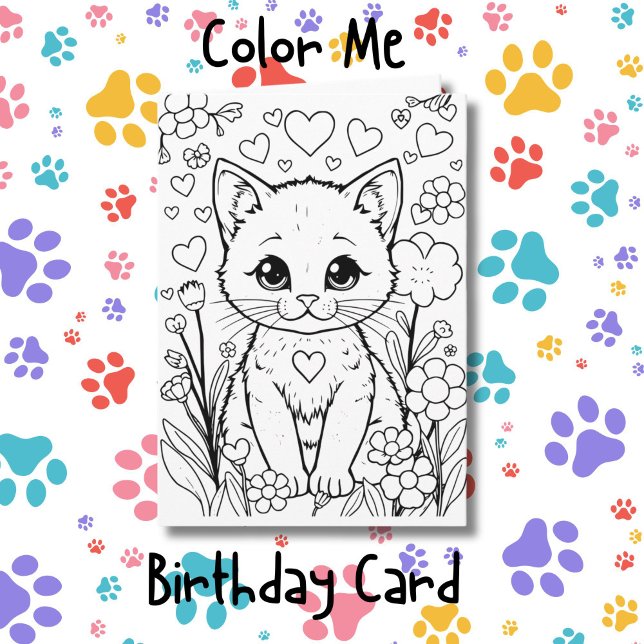 Cat in Flowers Colouring Page | Birthday  Card (Creator Uploaded)