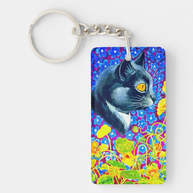 Cat in Flowers Key Ring (Front)