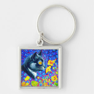 Cat in Flowers Key Ring