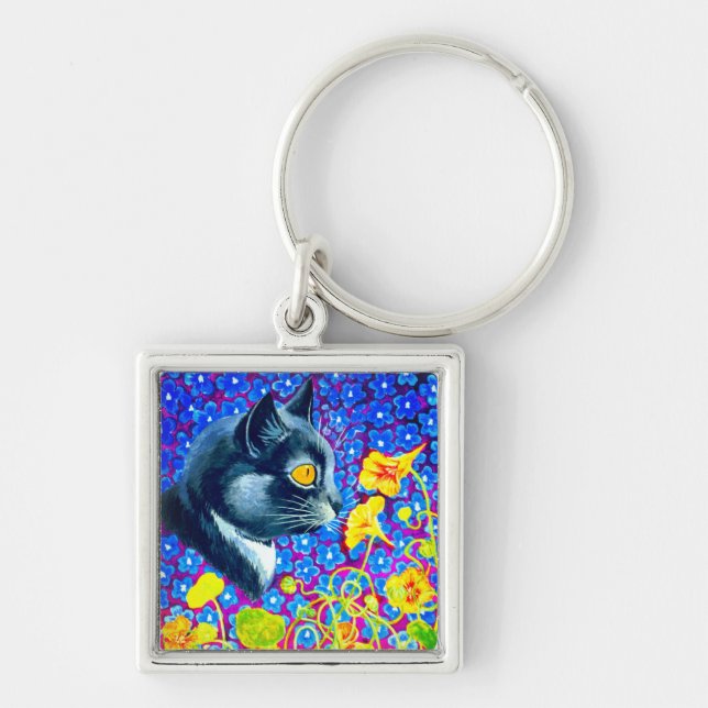 Cat in Flowers Key Ring (Front)