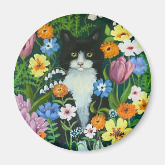Cat in Flowers Magnet