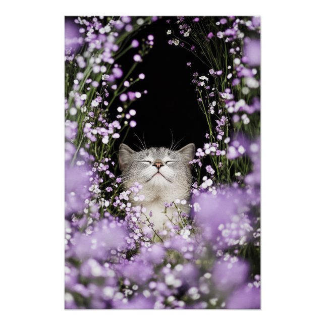 Cat in Flowers Poster (Front)