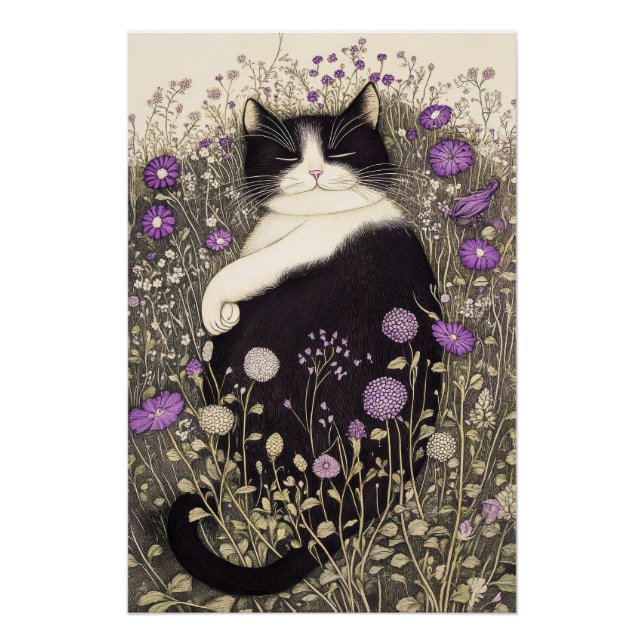 Cat in Flowers Poster (Front)