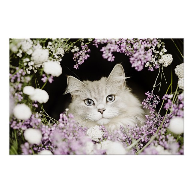 Cat in Flowers Poster (Front)