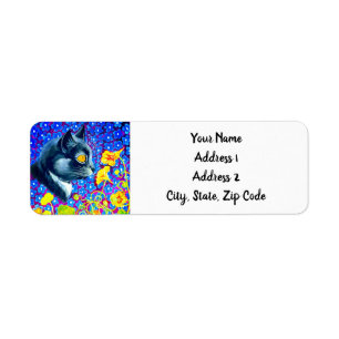 Cat in Flowers Return Address Label