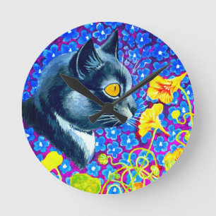 Cat in Flowers Round Clock