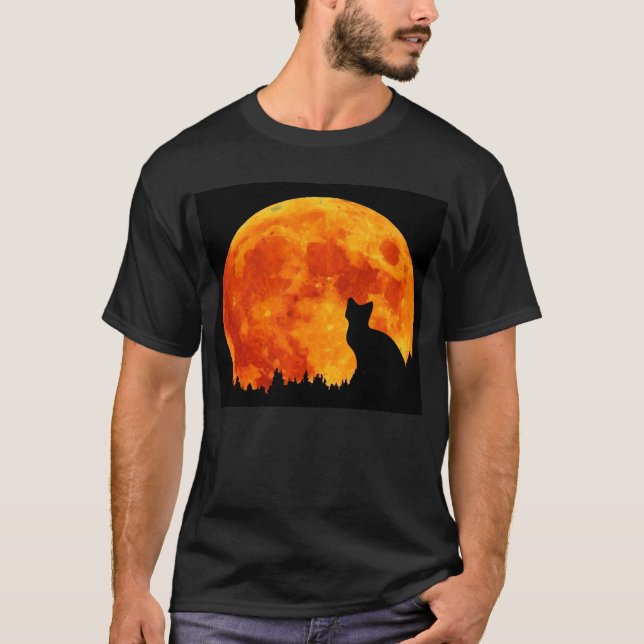 Cat in full orange Moon T-Shirt (Front)