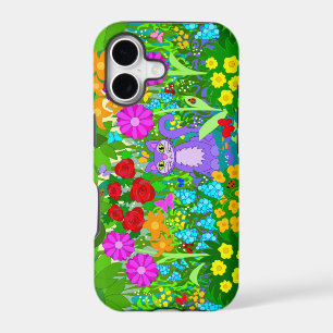 Cat in Garden Colourful Art Flowers Butterflies