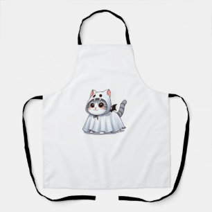Cat in Ghost Costume for Halloween Apron